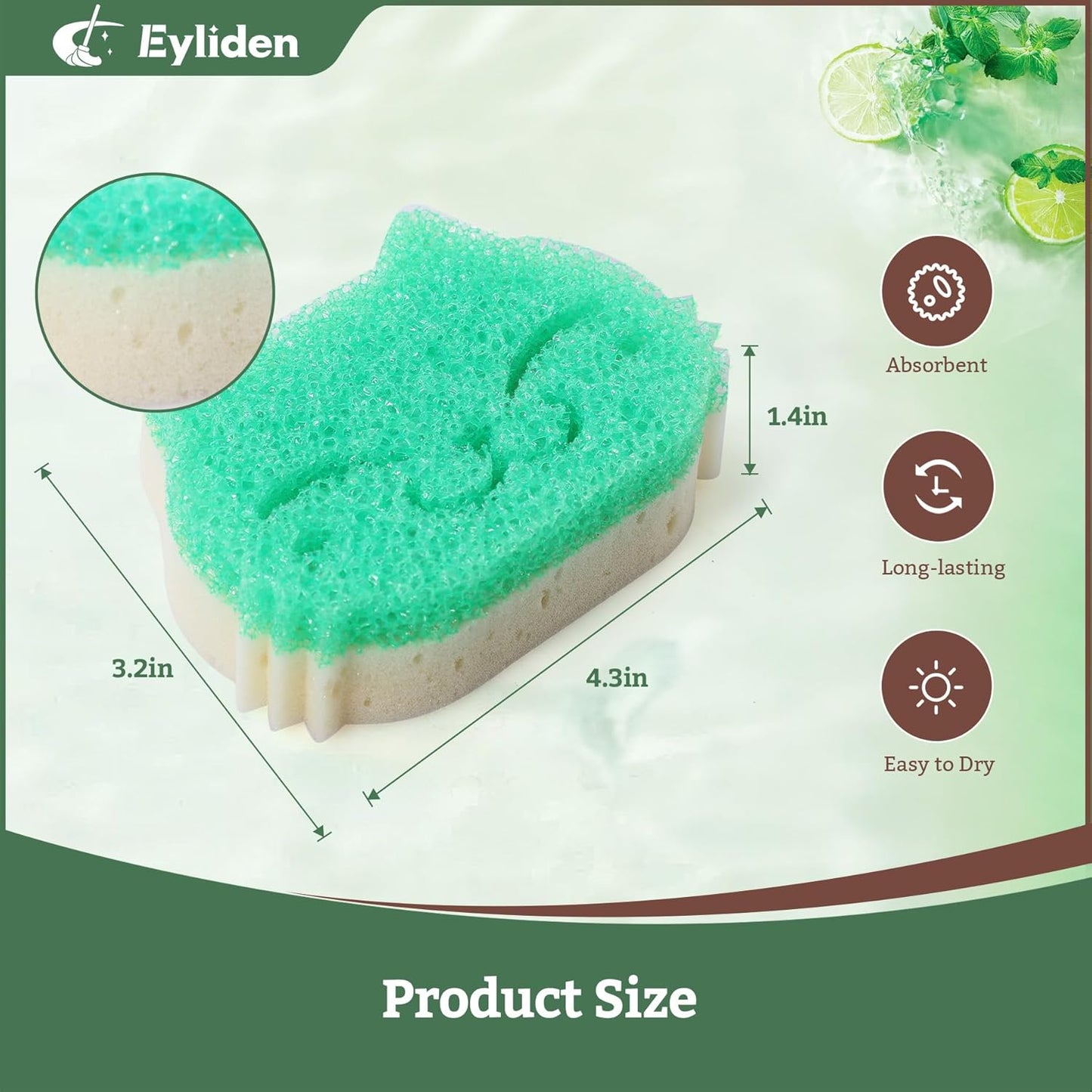 Eyliden 6 Pack Scrub Sponge - Dual-Sided, Smart-Temp Firmness, Dish Scrubber, Non-Scratch