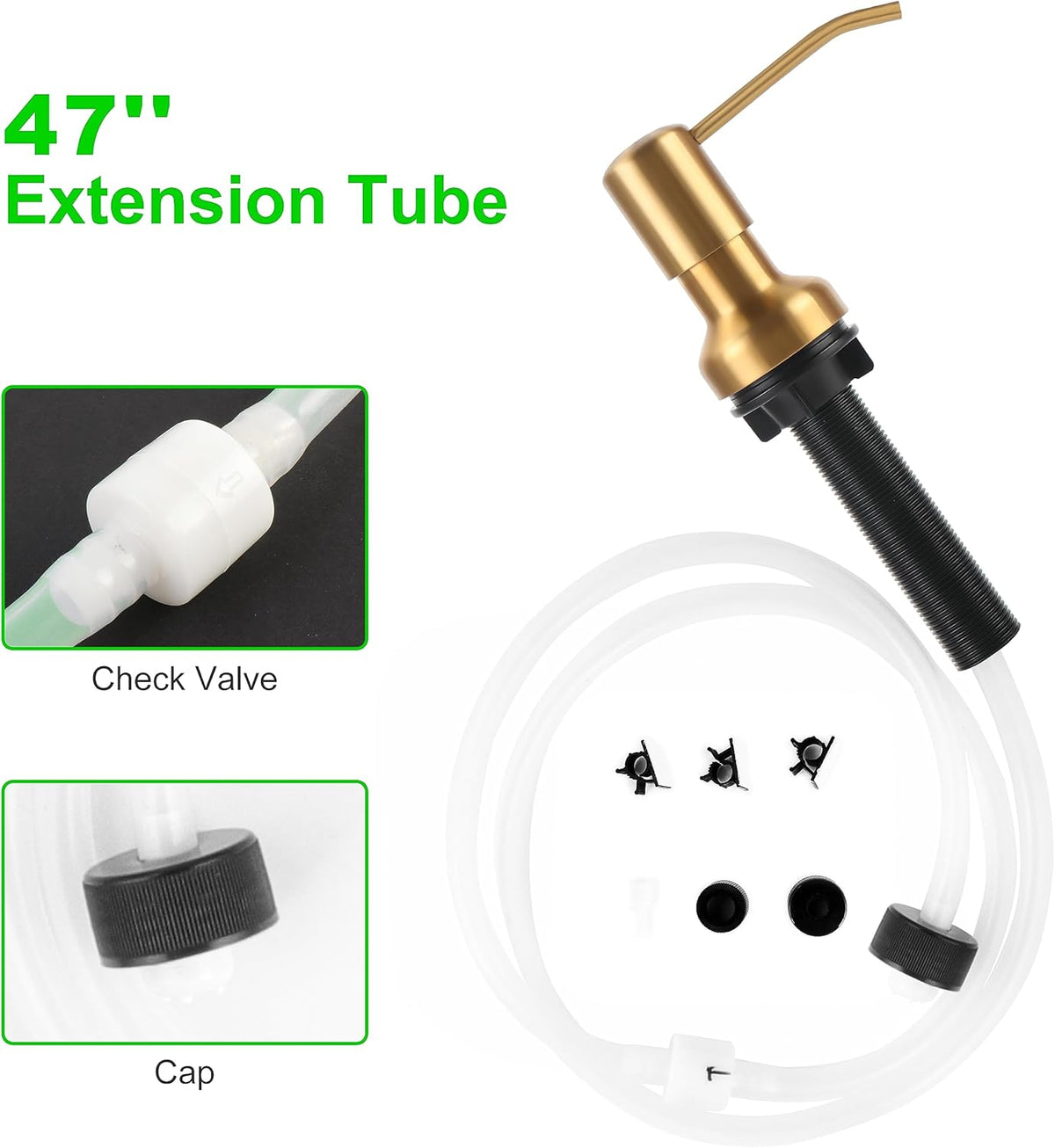 Soap Dispenser for Kitchen Sink, Sink Soap Dispenser with Longer Threaded Shaft Shank, 47"