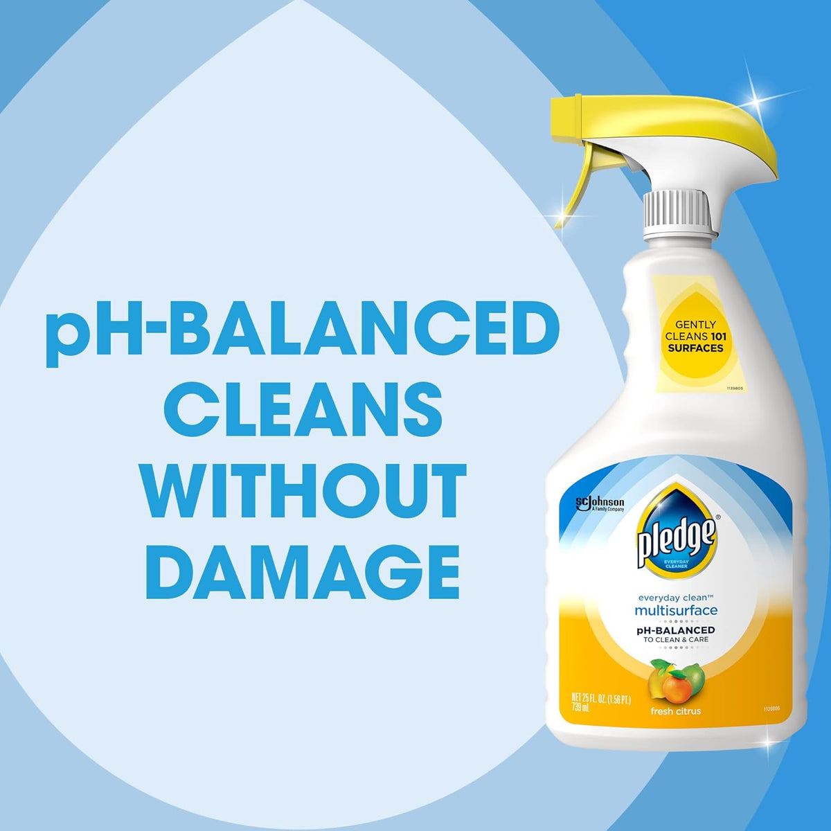 Pledge pH-Balanced Multisurface Cleaner Spray for Everyday Care, Fresh Citrus Scent, 25oz (Pack of