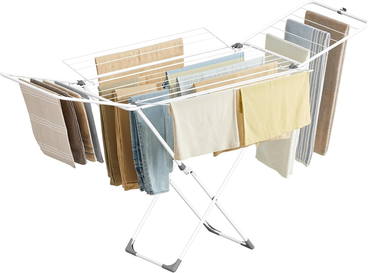 SONGMICS Clothes Drying Rack, Metal Laundry Drying Rack, Foldable, Space-Saving, Free-Standing