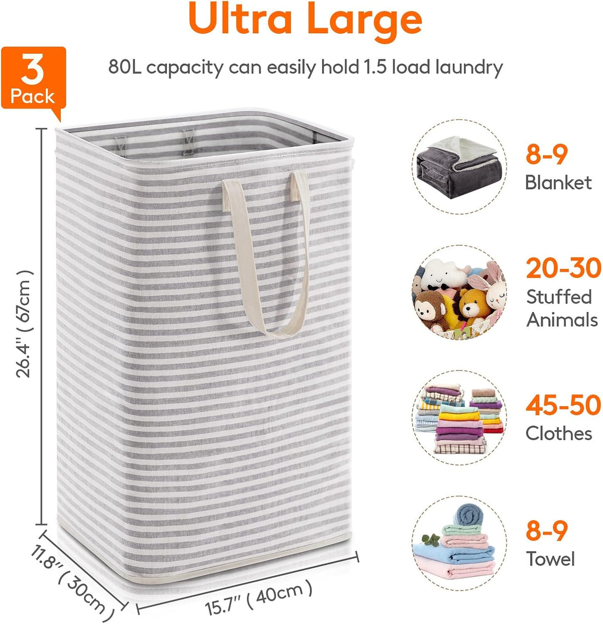 Lifewit 3 Pack Laundry Hamper Large Collapsible Laundry Baskets, Freestanding Waterproof Clothes