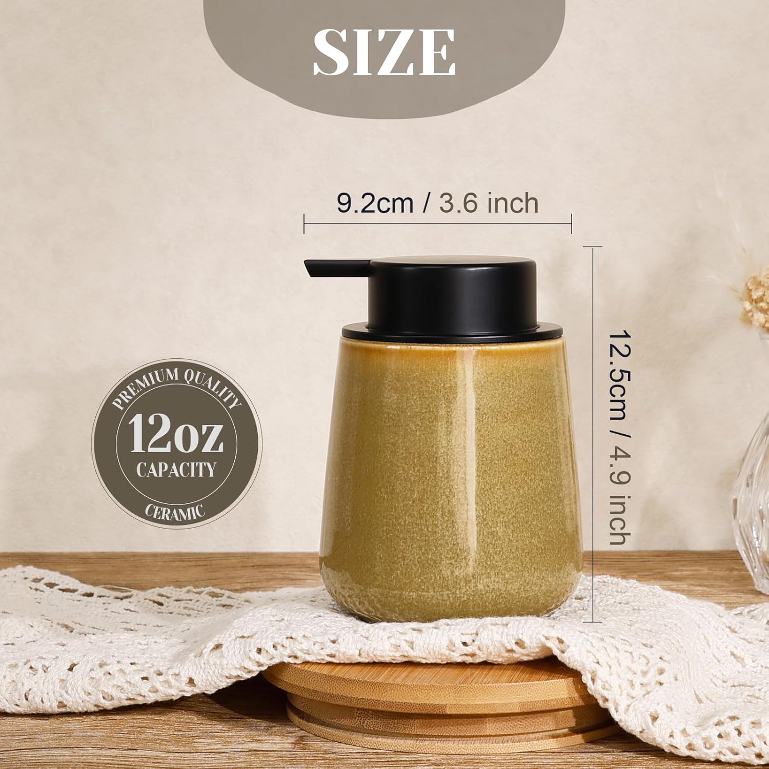 INGOFIN Ceramic Lotion Dispenser - 12 oz Refillable Hand Soap Dispenser Bathroom, Modern Liquid
