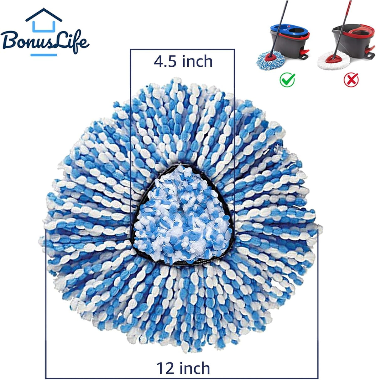 BonusLife 6-Pack Mop Head for O-Ceda RinseClean Spin Mop Refill 2-Tank System Only Easy Cleaning