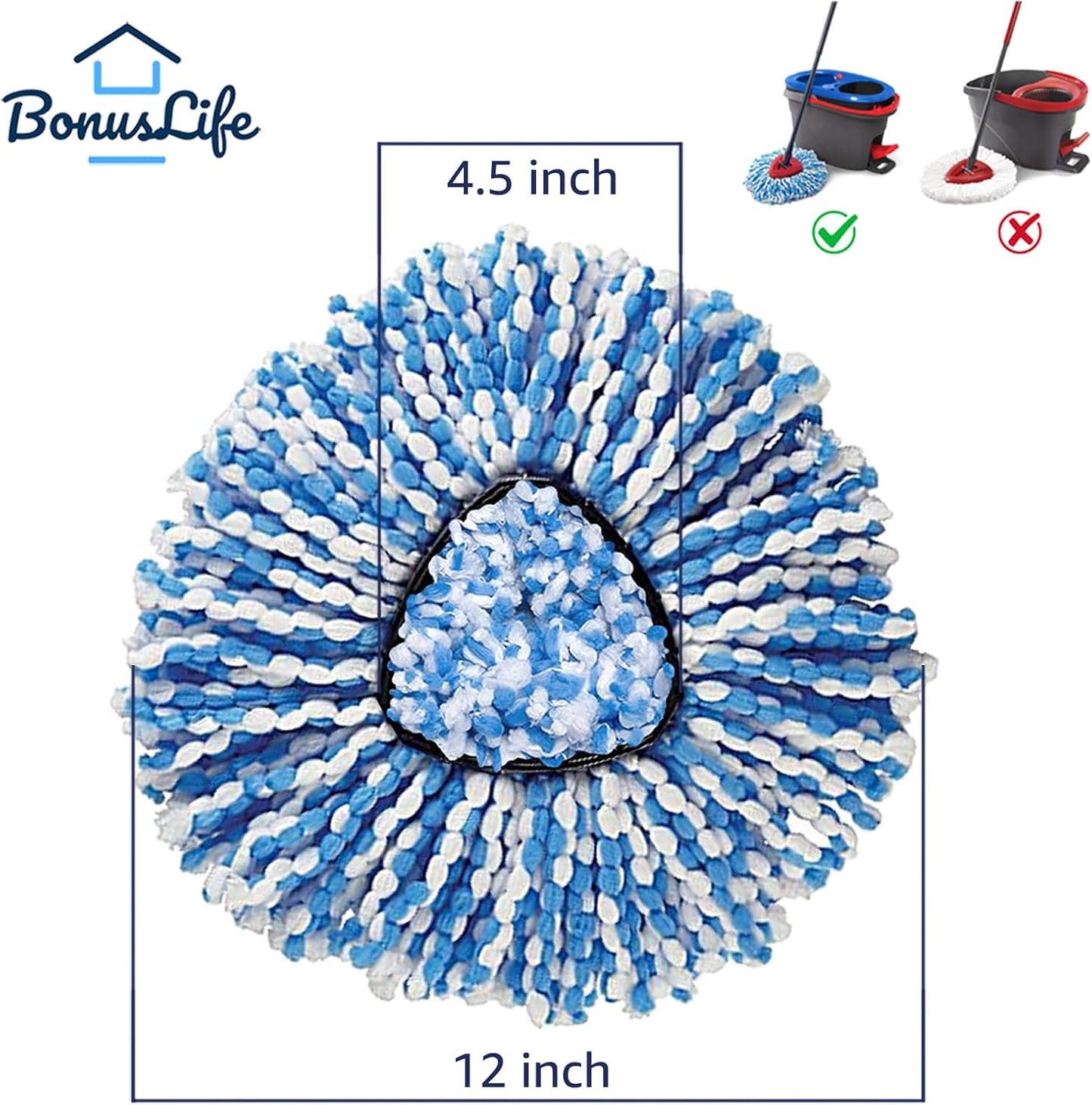 BonusLife 8-Pack Mop Head for O-Ceda RinseClean Spin Mop Refill 2-Tank System Only Easy Cleaning
