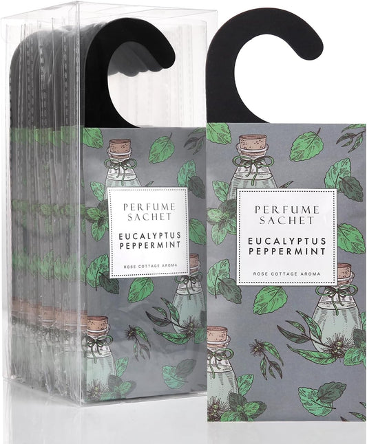 ROSE COTTAGE Large 12 Packs Eucalyptus Peppermint Hanging Closet Air Freshener Scented Sachets Long