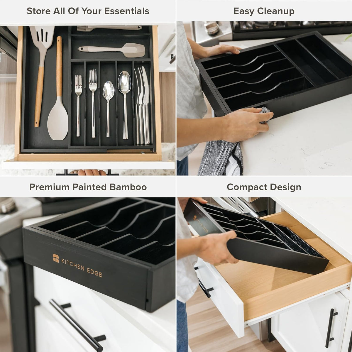 KitchenEdge Premium Silverware, Flatware and Utensil Organizer for Kitchen Drawers, Food-Safe