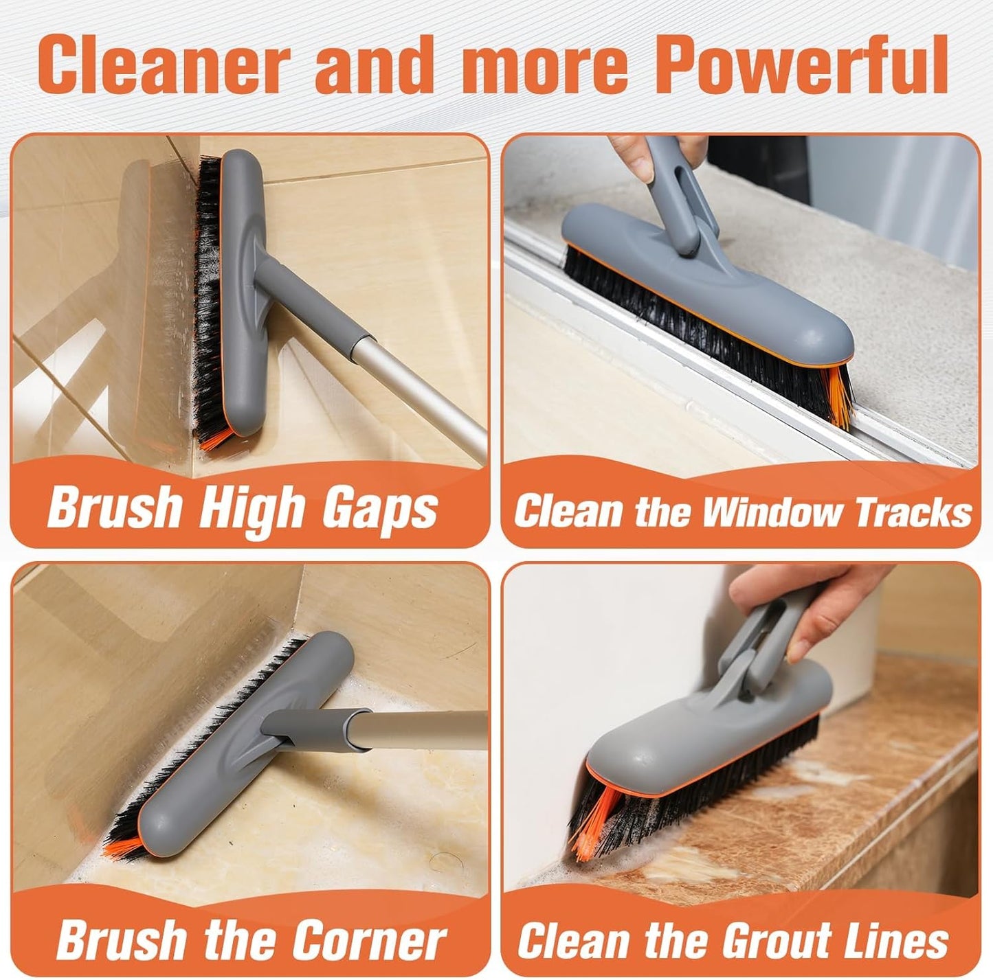 Eazer Grout Brush with Long Handle, 180°Rotation Tile Grout Cleaning Brush, V-Shape Shower Scrubber