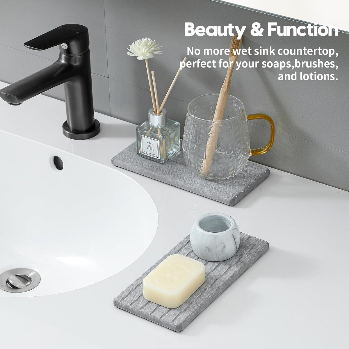 2PCS Instant Dry Diatomite Stone Counter Makeup Tray Organizer, Fast Drying Caddy Kitchen Sponge