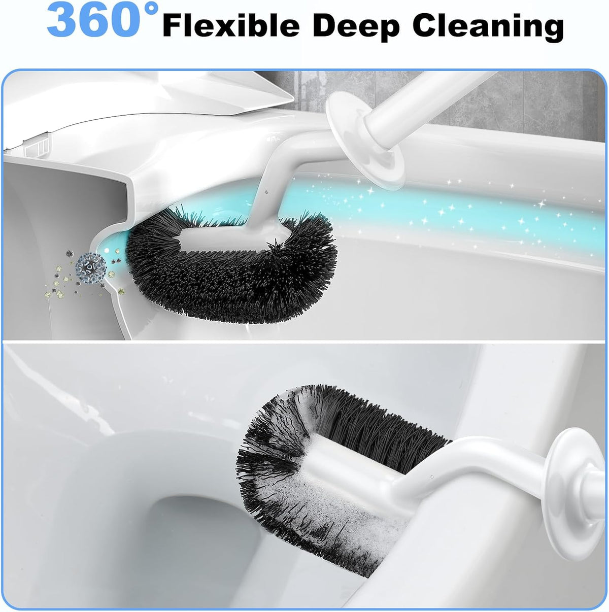 HAMITOR Toilet Bowl Brush Holder Set: Curved Design with Holder for Deep Cleaning Under Rim