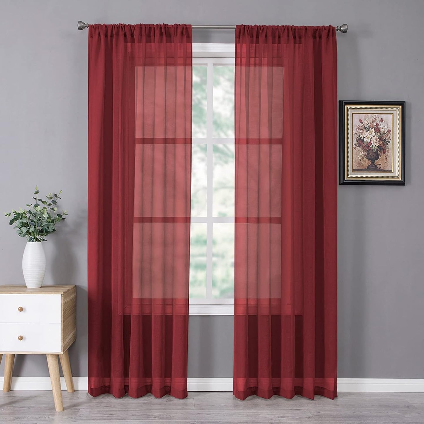 Tollpiz Sheer Curtain Linen Textured Living Room Curtains Sheer Light Filtering Rod Pocket Voile