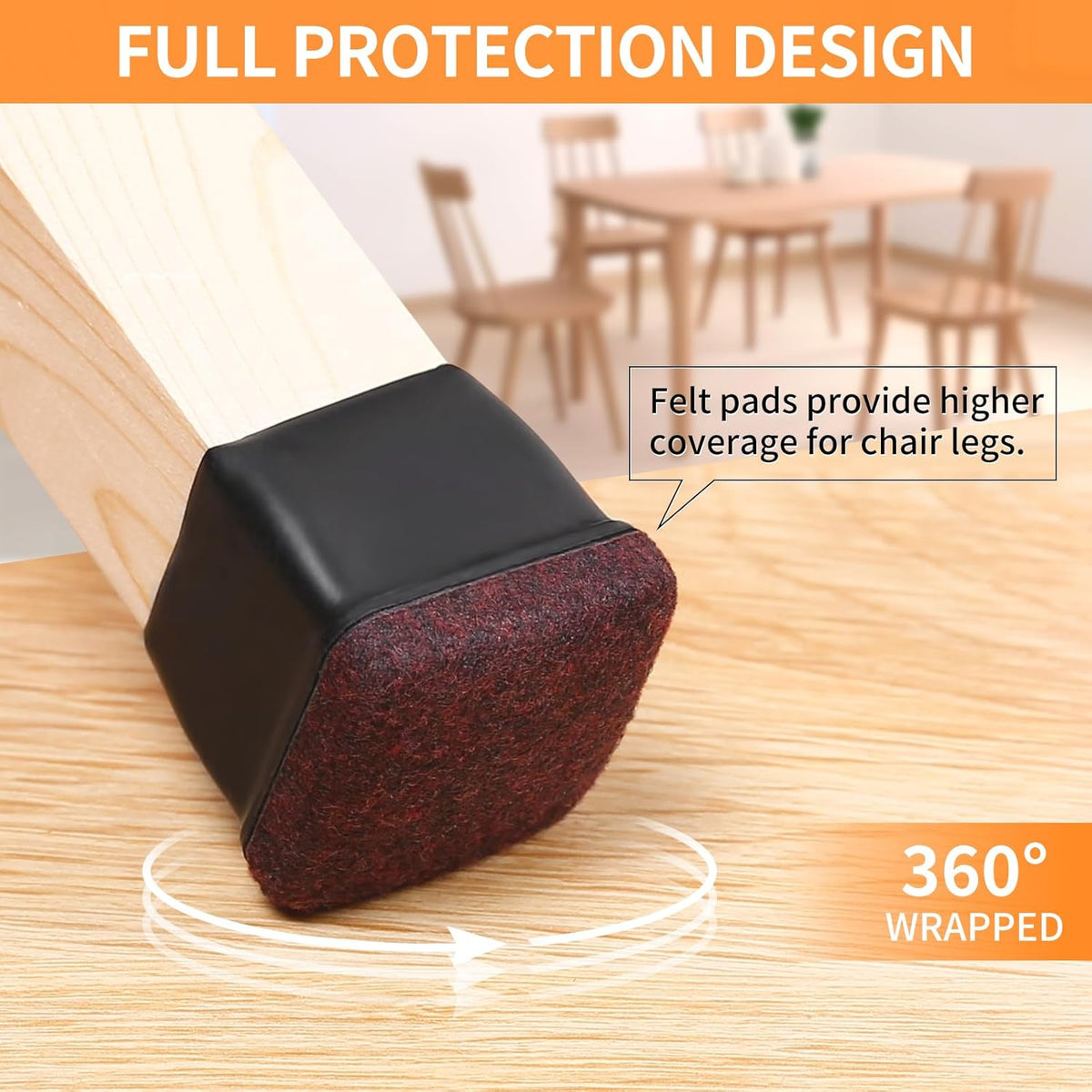 Ezprotekt 24 Pcs Square Chair Leg Floor Protectors for Hardwood Floors, Silicone Felt Furniture