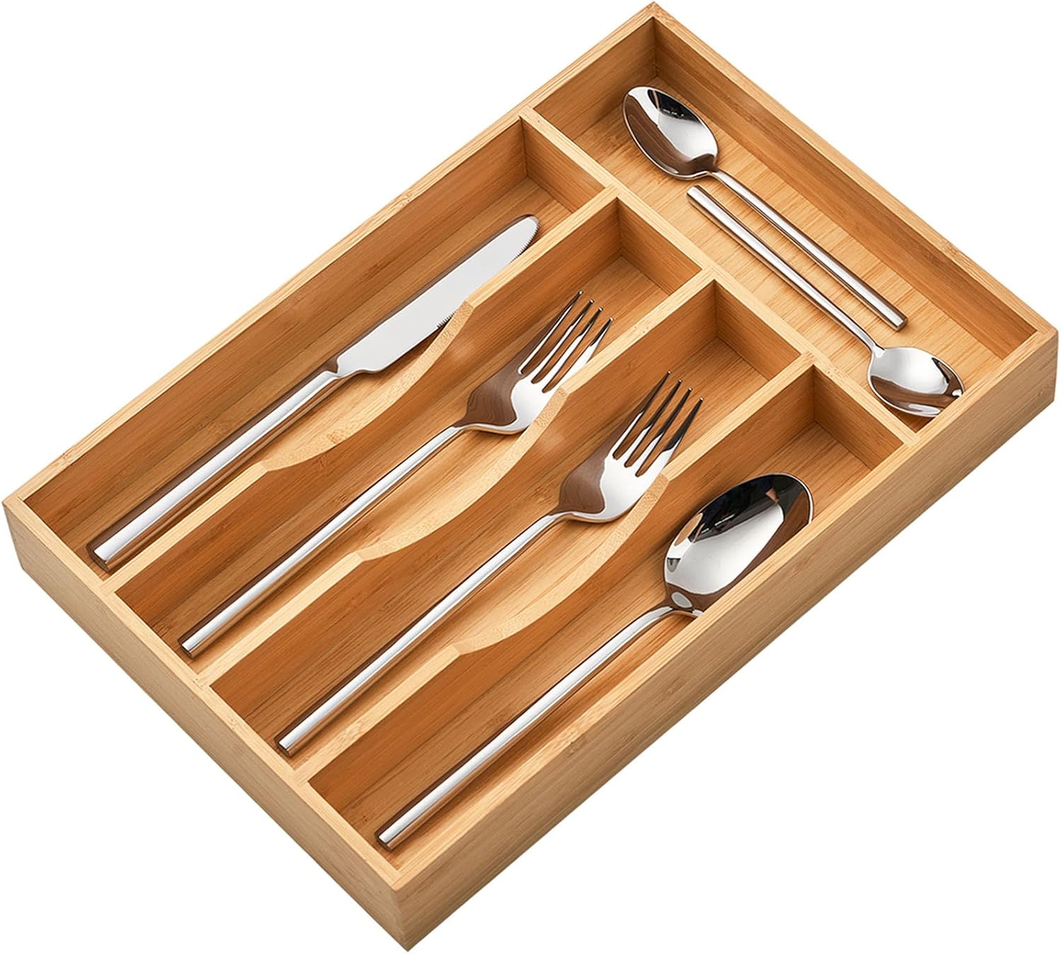 Umilife Bamboo Kitchen Drawer Organizer, 8.25 Inch Silverware Utensils Tray Holder for Small
