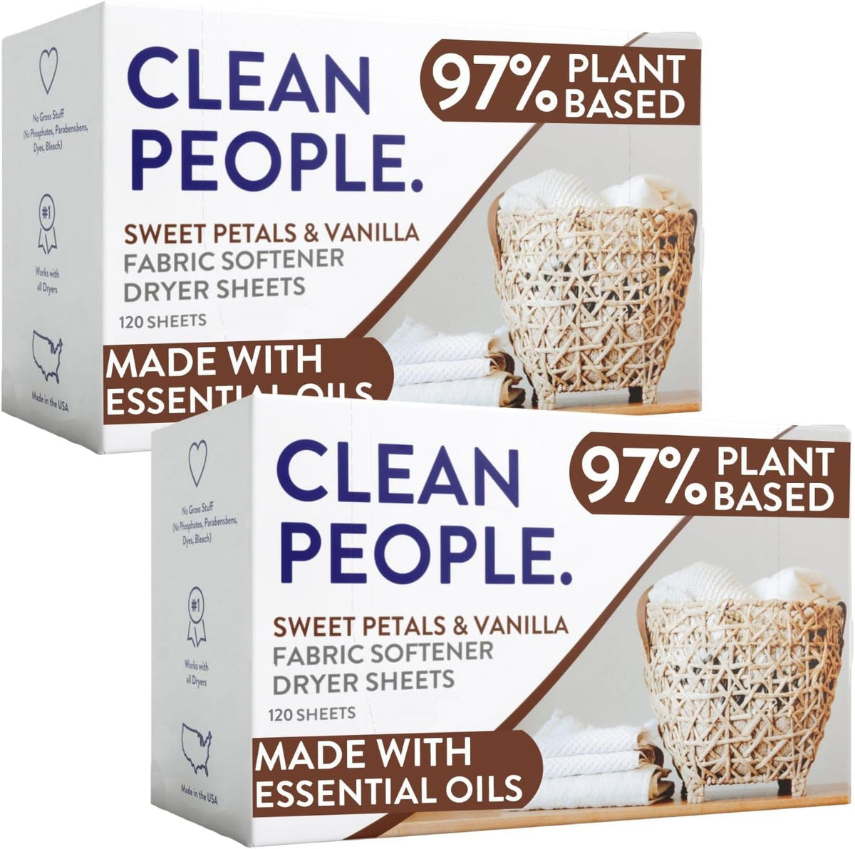 The Clean People Fabric Softener Sheets - Dryer Sheets - Softens & Removes Static Cling - Vegan