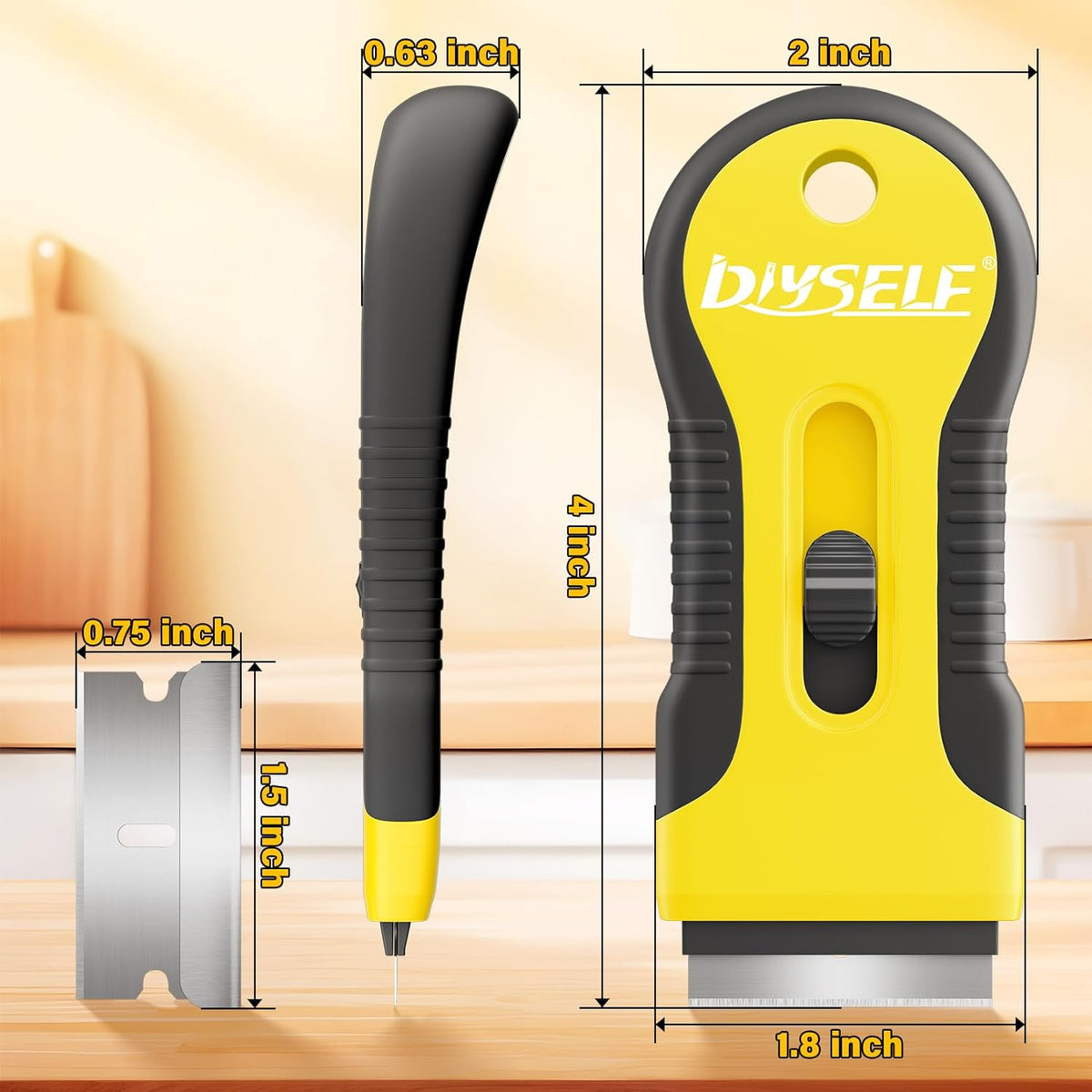 DIYSELF 2 Pack Razor Blade Scraper, Includes 10 PCS Additional Razor Blades, Streamlined Razor