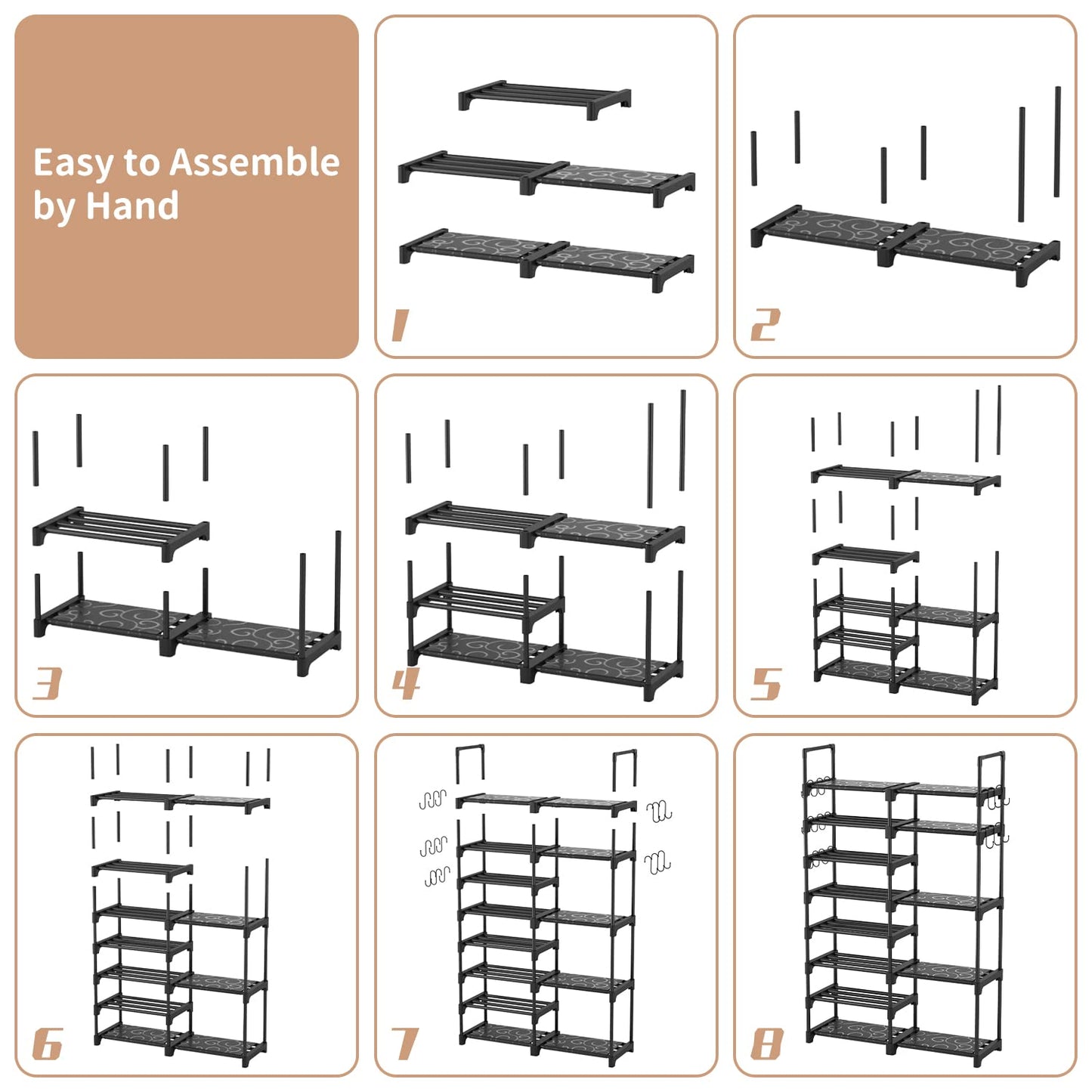 ROJASOP Shoe Rack Organizer, 8-Tier Metal Shoe Rack for Closet Entryway Garage, 26-32 Pairs Tall