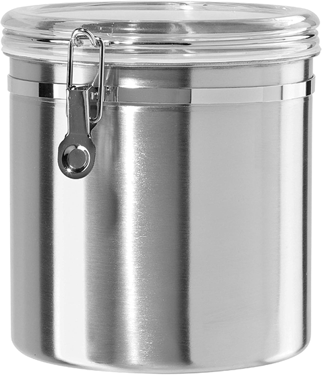 Oggi Stainless Steel Kitchen Canister 152 fl oz - Airtight Clamp Lid, Clear See-Thru Top - Ideal