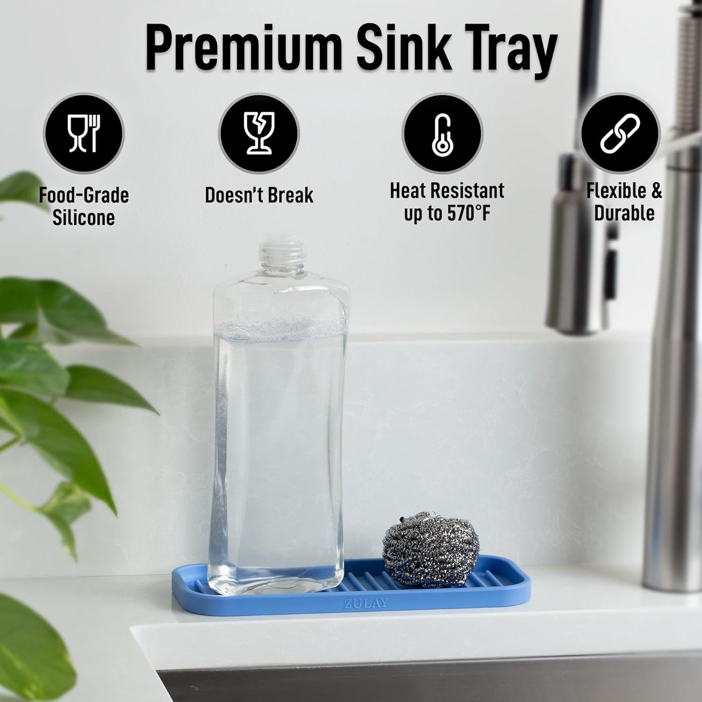 Zulay Kitchen (9x3.5) Silicone Sponge Holder for Kitchen Sink - Flexible Multipurpose Soap Tray