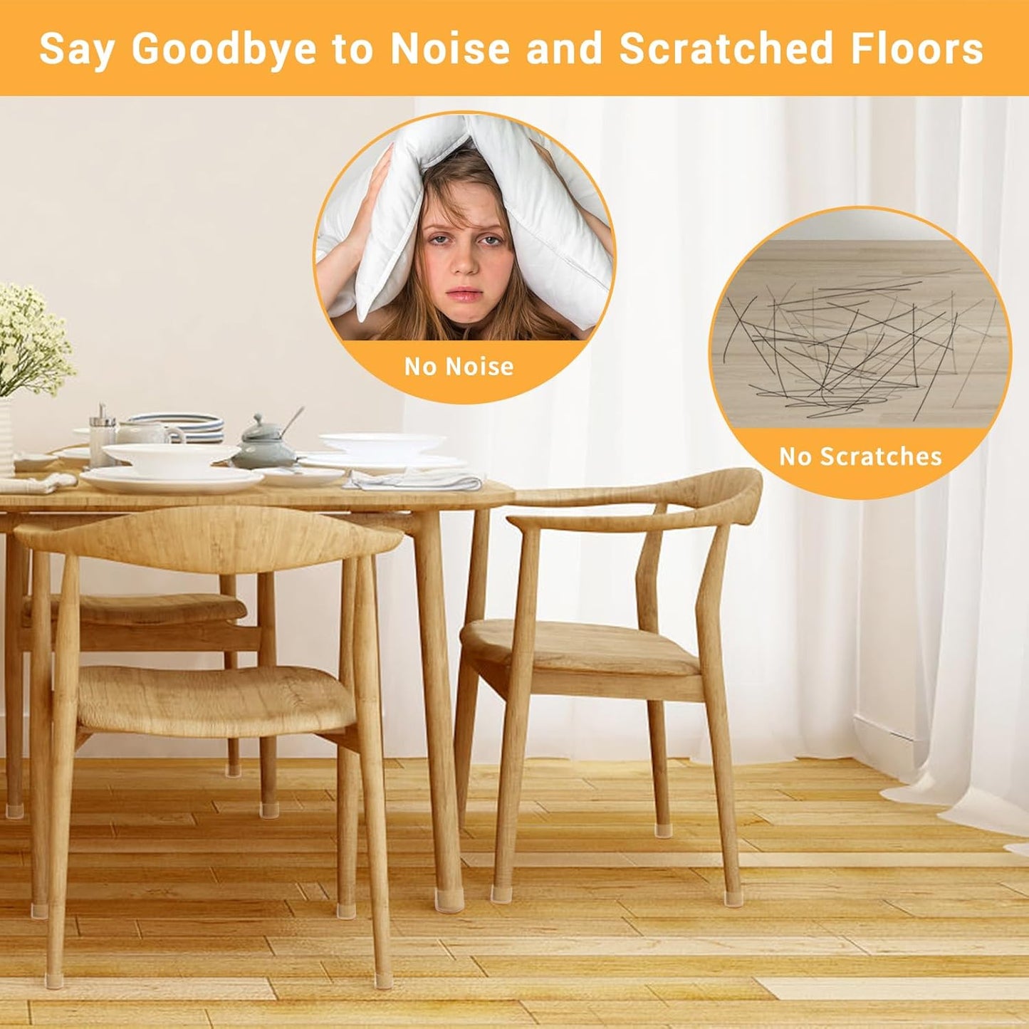 24 Pcs Extra Large Chair Leg Floor Protectors, Silicone Chair Leg Protectors for Hardwood Floors