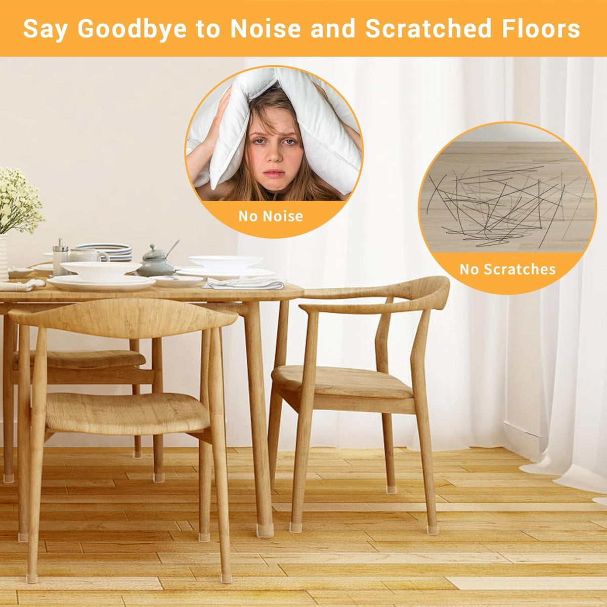 24 Pcs Extra Large Chair Leg Floor Protectors, Silicone Chair Leg Protectors for Hardwood Floors