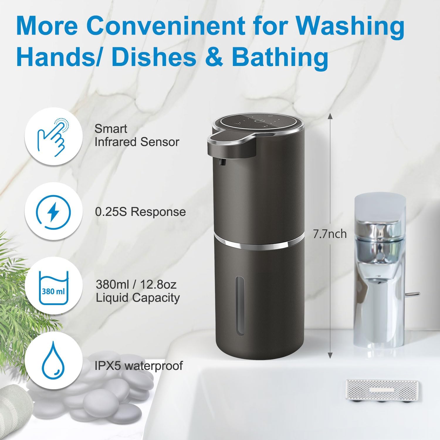 Automatic Foaming Soap Dispenser,4-Level Adjustable Foam, Wall Mount, USB Rechargeable,12.8oz/