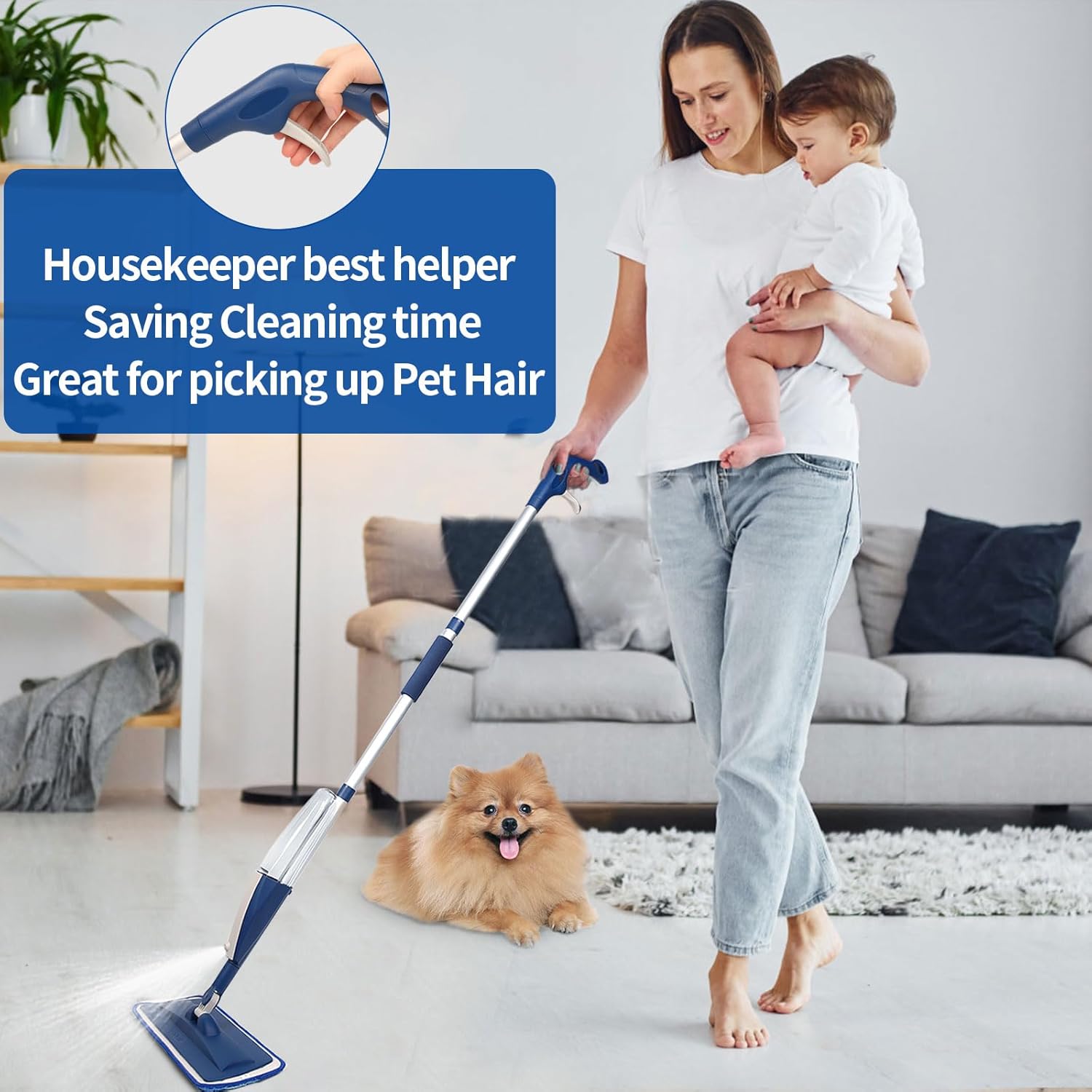 Mops for Floor Cleaning Wet Spray Mop with 14 oz Refillable Bottle and 3 Washable Microfiber Pads