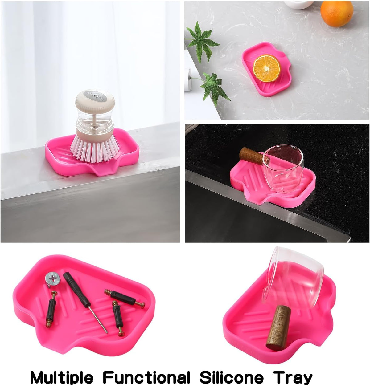 Silicone Bathroom Soap Dishes with Drain Spout-Bathroom and Kitchen Sink Organizer,Sponge