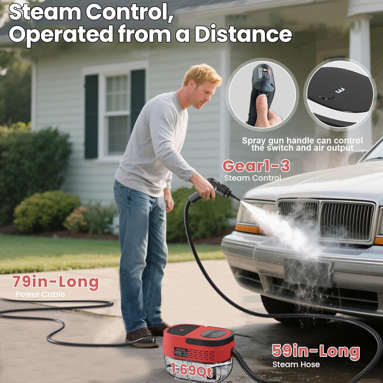 Handheld Steam Cleaner for Home, 2500W High Pressure Steam Cleaner for Car Detailing, 3 Steam