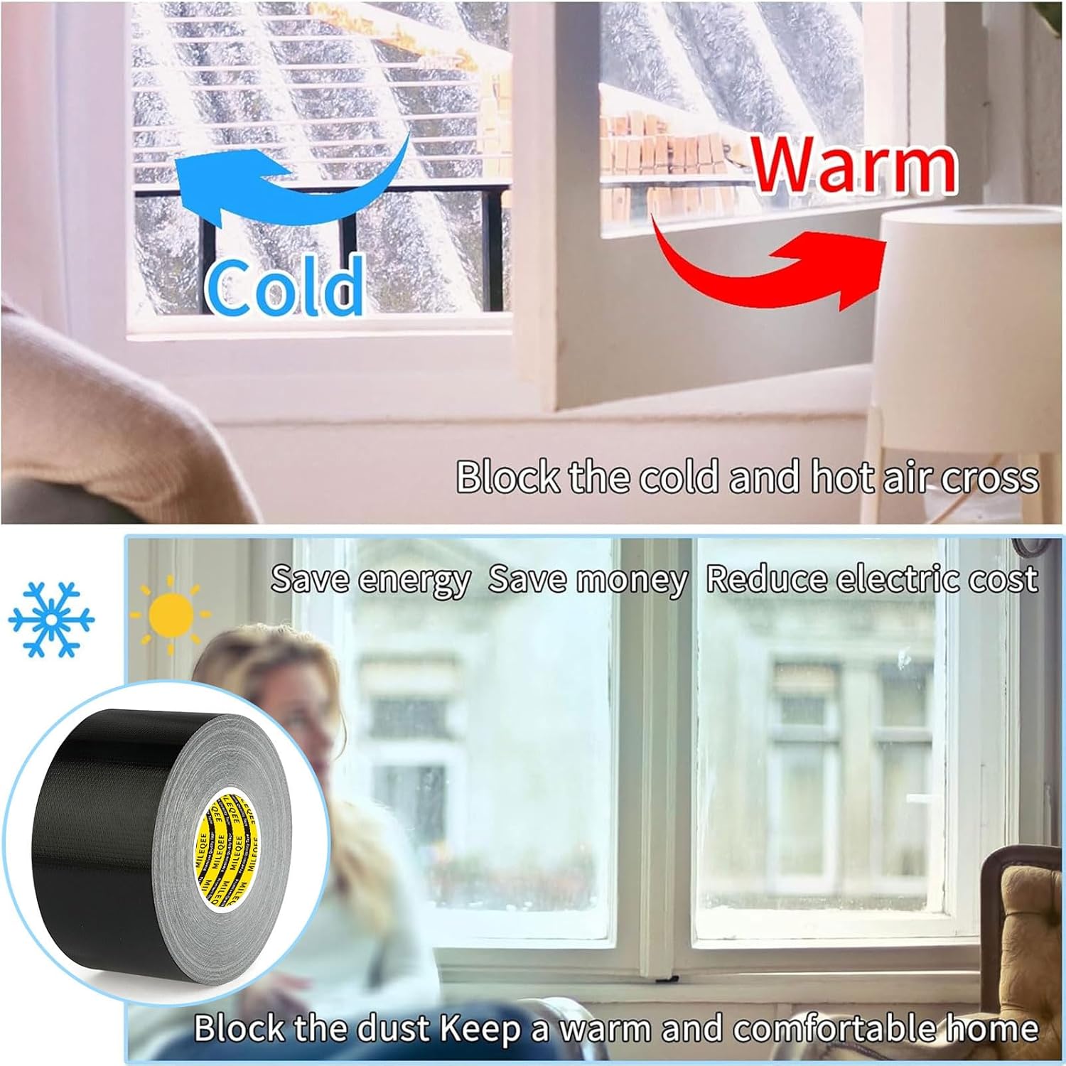 Cloth Duct Window Seal Strip Tape for Winter, 1.89in x 66FT, Weather Stripping Sealing Insulation