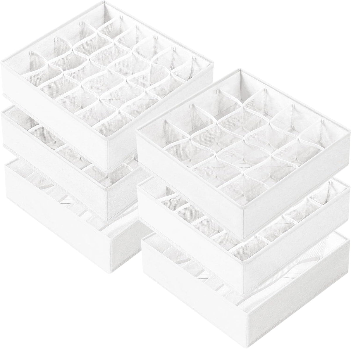 Criusia Drawer Organizer - 6 Set Clothes Organizer for Closet & Bedroom - 90 Cells Bins for Sock