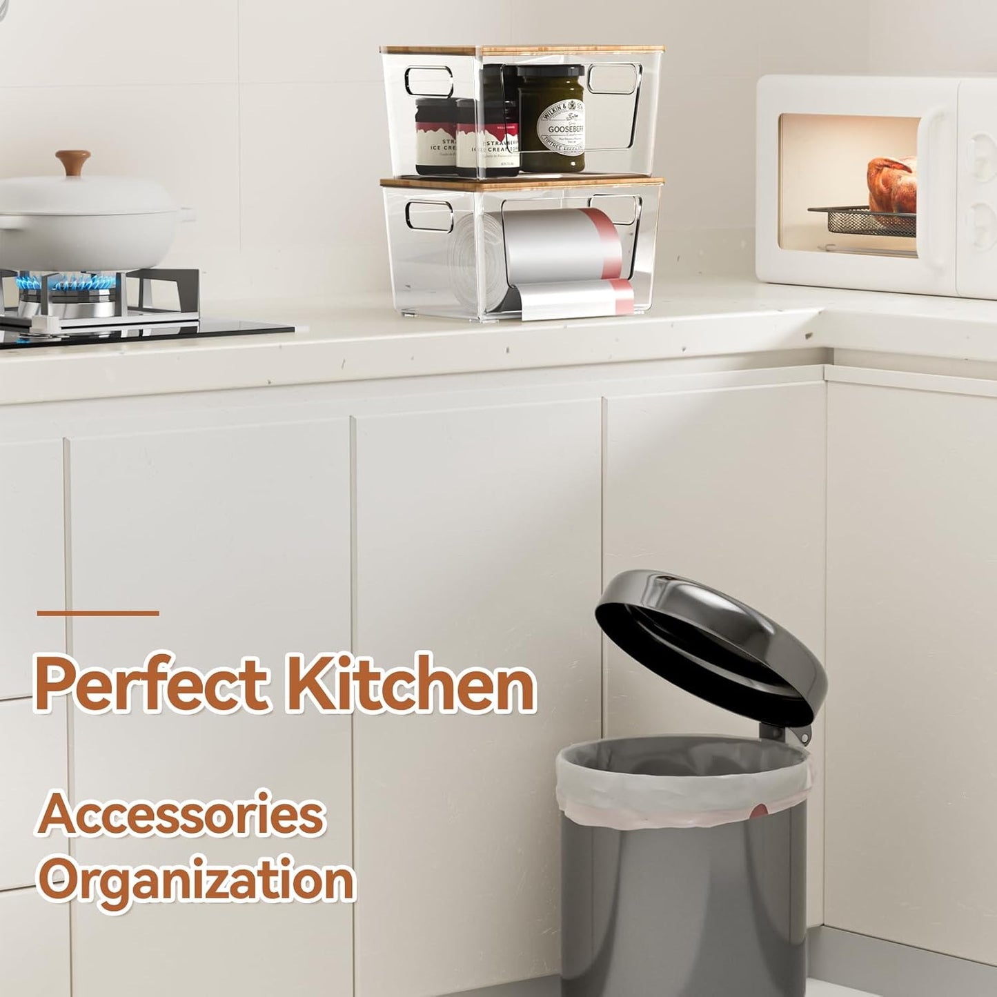 2 Pack Trash Bag Holder with Bamboo Lid, Stackable Trashbag Dispenser, Extra Large Garbage Bag