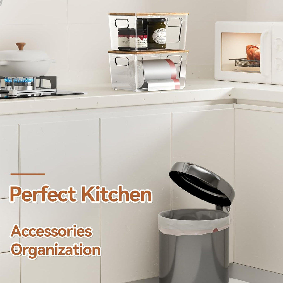 2 Pack Trash Bag Holder with Bamboo Lid, Stackable Trashbag Dispenser, Extra Large Garbage Bag