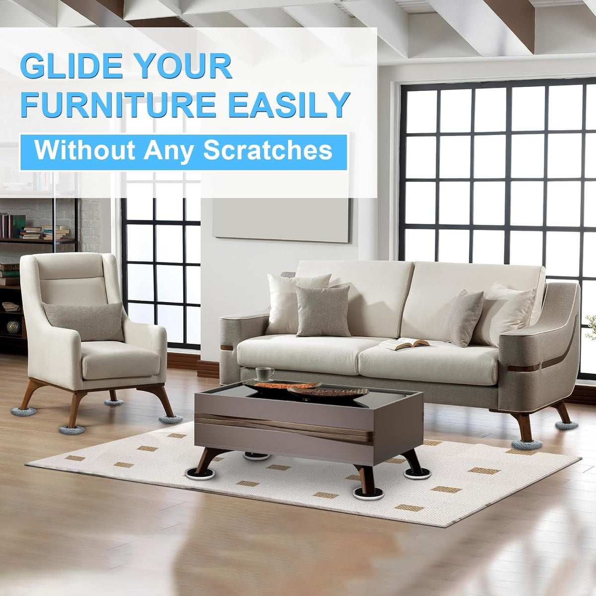 New Upgrade Furniture Movers Sliders, 4+4 Pack 4.3" Multi-Surface Furniture Sliders with Groove