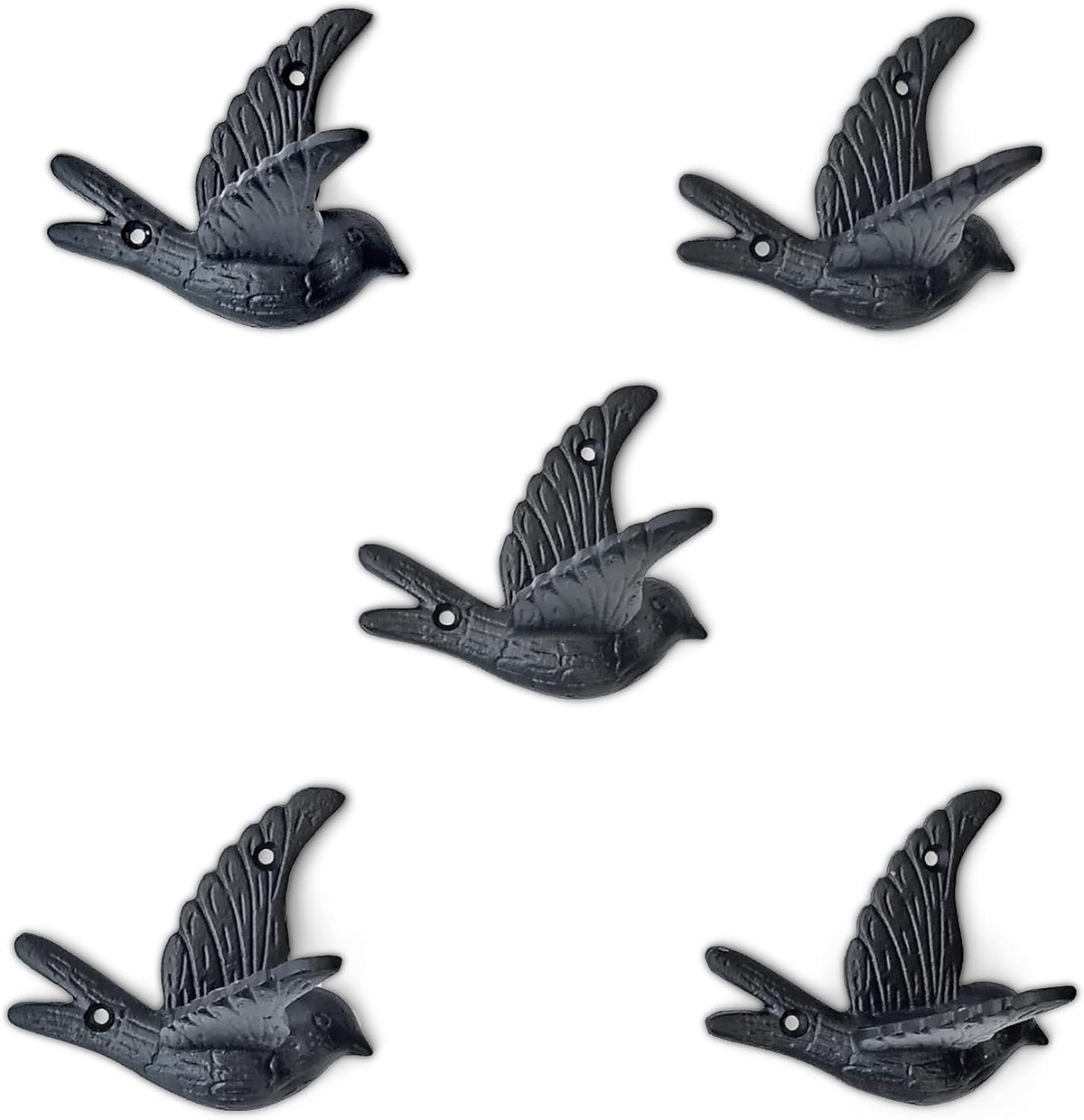 Ambipolar 5-Pack Bird Flying Style Coat Hooks, Vintage Black Hooks for Coats, Hats, and More