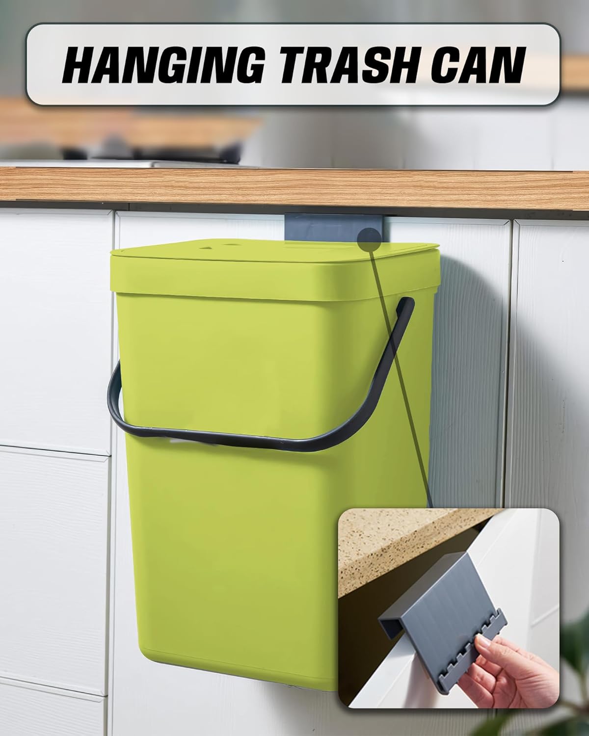 Kitchen Compost Bin - 3.2 Gallons Hanging Trash Can with Lid for Kitchen Bathroom, Under Sink Trash