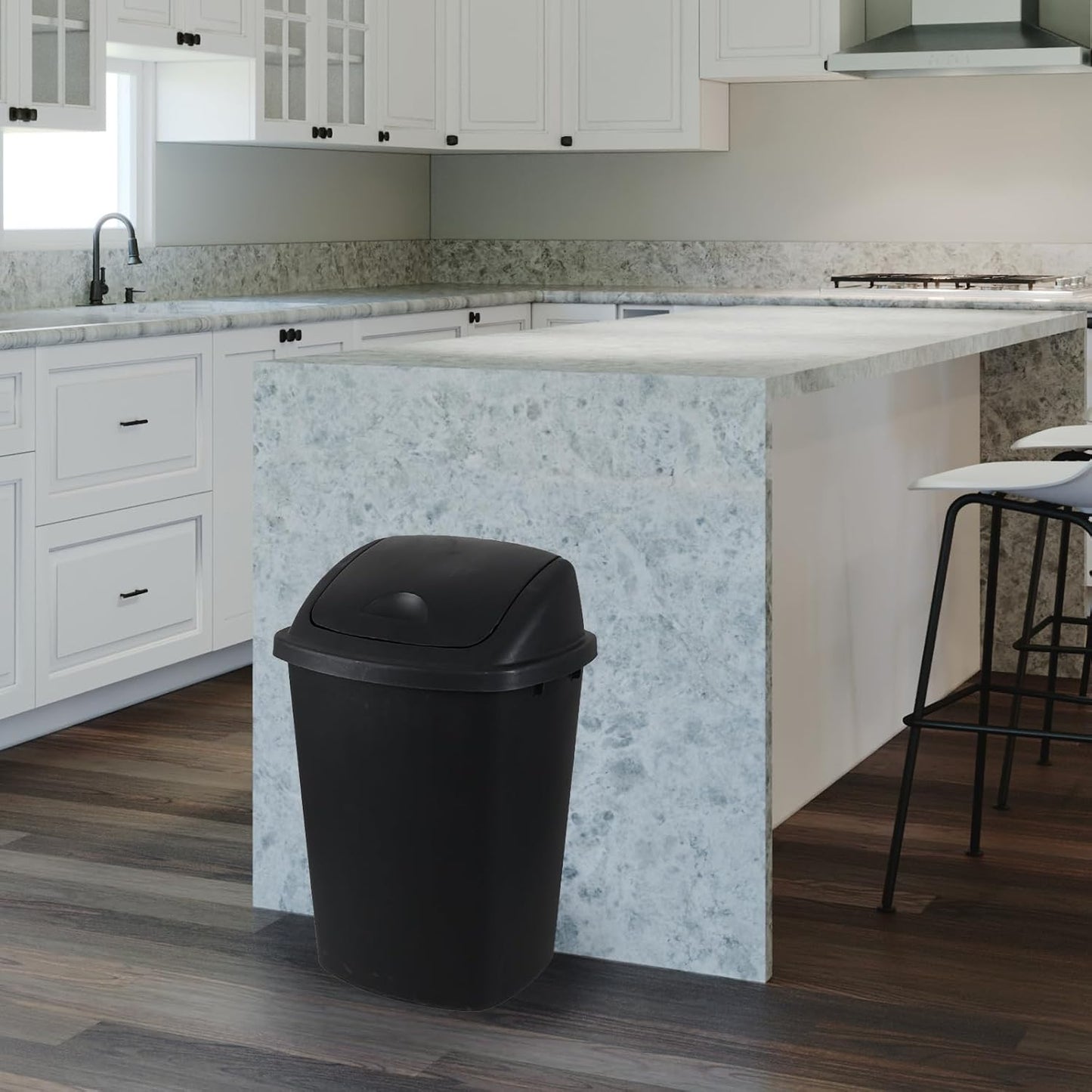 10 Gallon Plastic Garbage Bin with Lid, Swing Top Waste Container, Kitchen Trash Can with Swing