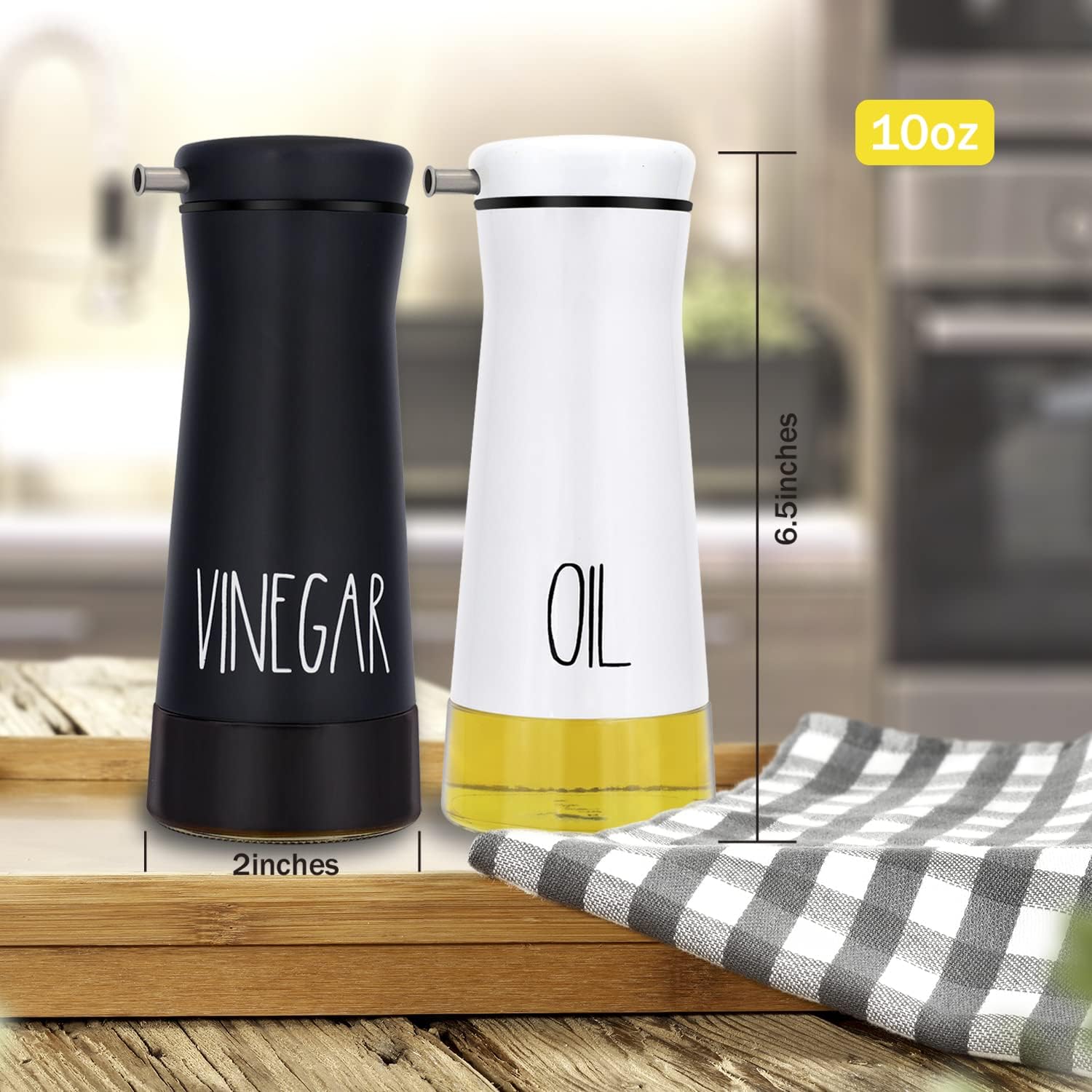 Aelga Black and White Oil And Vinegar Dispenser Set - 2 Pack Glass Oil Dispenser Bottle for Kitchen