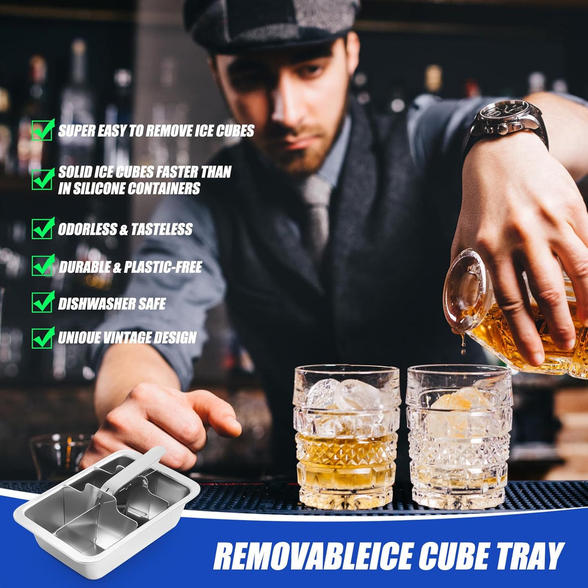 Professional Ice Cube Trays Stainless Steel - 6-Large Slot Heavy Duty Metal Icecube Mold, Non-Toxic