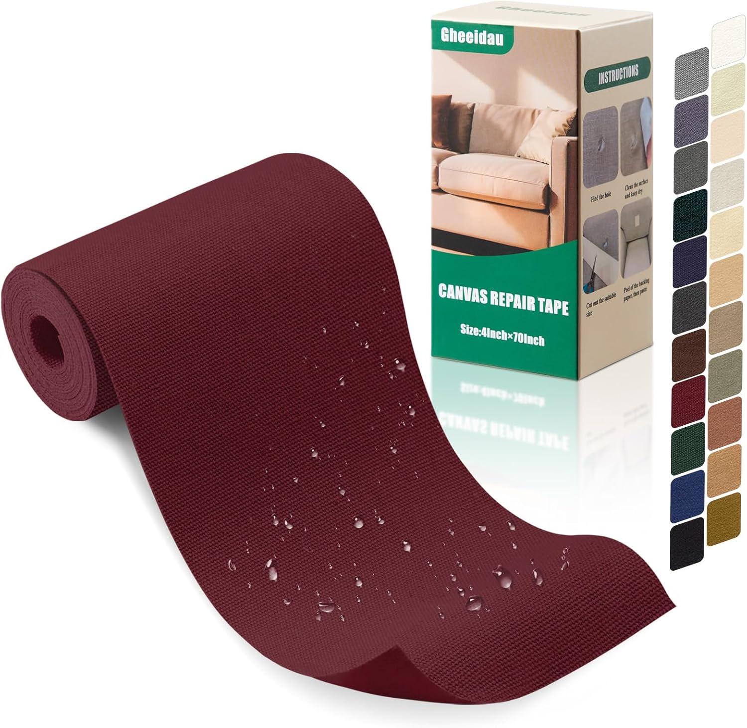 Canvas Repair Tape 4×70 Inch Waterproof Self-Adhesive Fabric Repair Patch for Repairing Boat