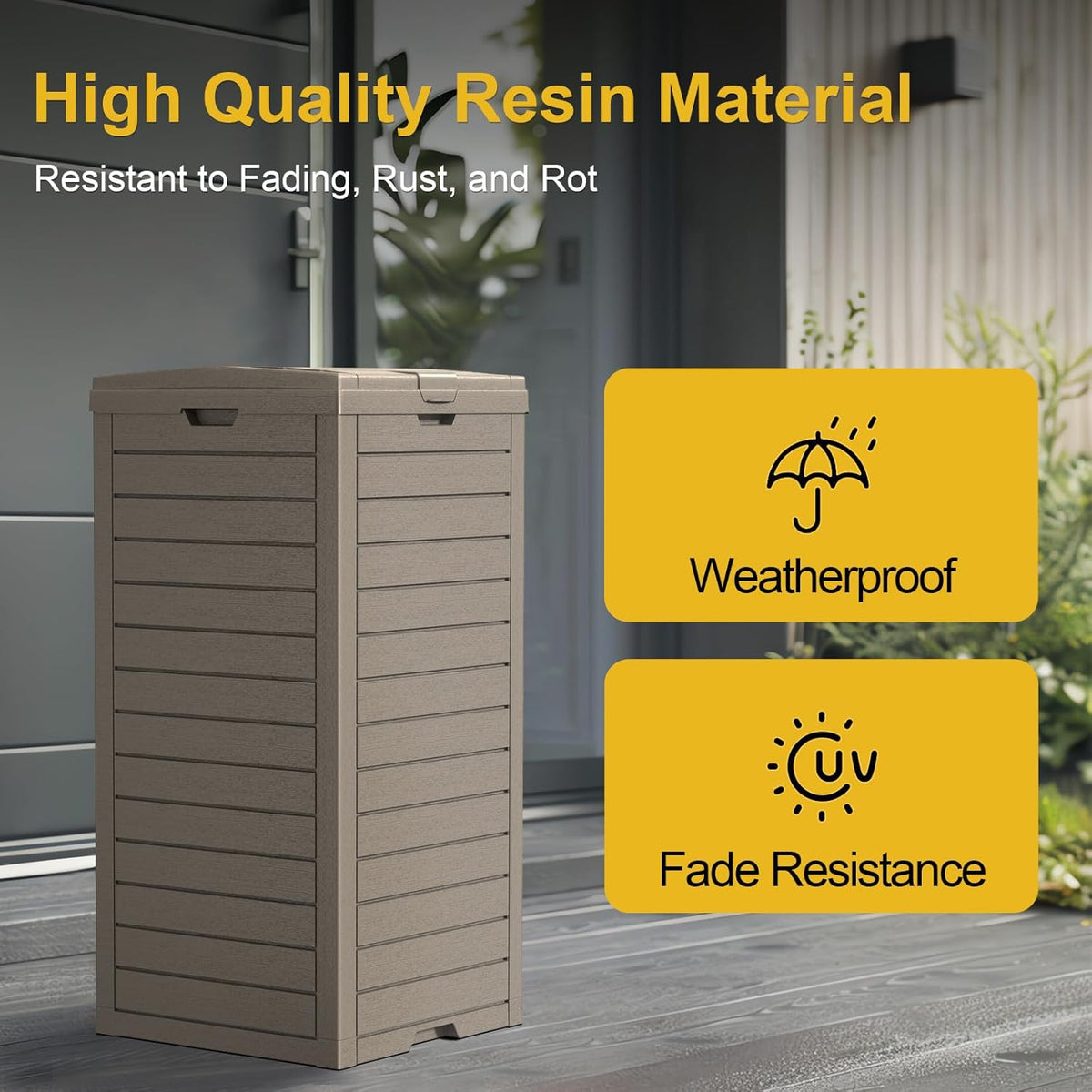 31 Gallon Outdoor Trash Can with Tiered Lid and Drip Tray,Waterproof Resin Waste Bin