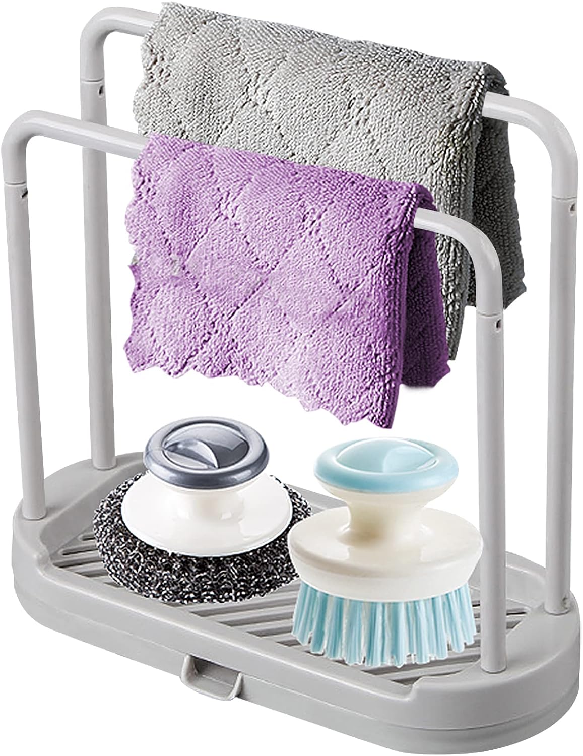 Kitchen Sponge Holder Dishcloth Hanger, Kitchen Sink Rack Tray Organizer Stand for Sponge, Dish