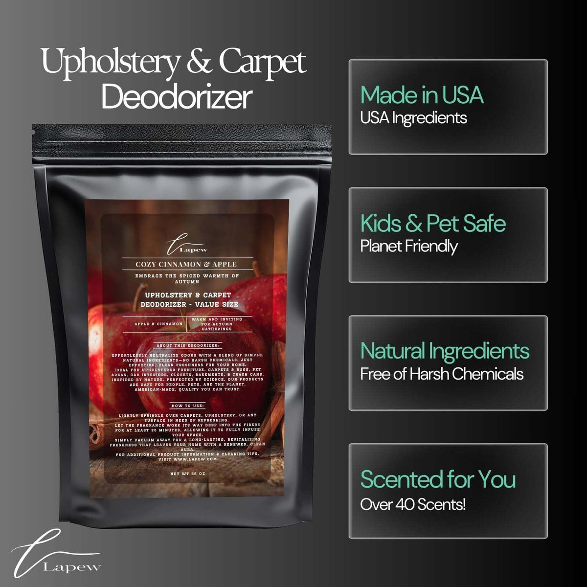 Cozy Cinnamon & Apple Carpet Freshener Powder Refill 36 oz | Powerful Odor Eliminator for Home |