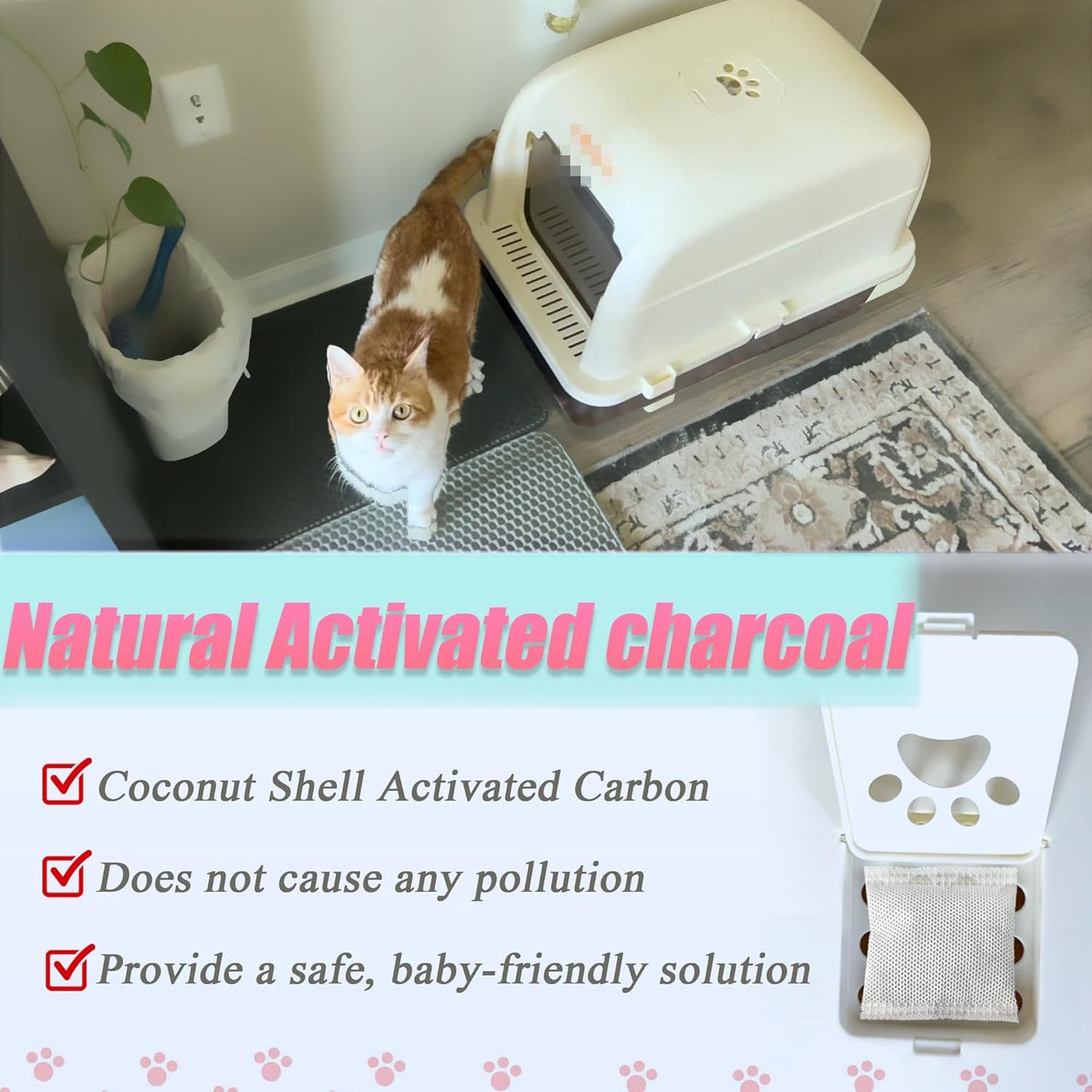 12 Pack Universal Odor Eliminator for Hooded Cat Litter Box, Natural Activated Charcoal Filters