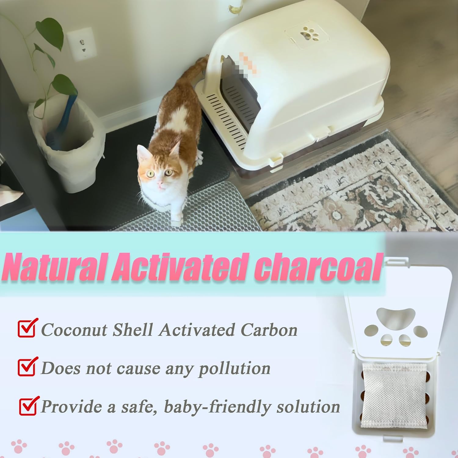 12 Pack Universal Odor Eliminator for Hooded Cat Litter Box, Natural Activated Charcoal Filters