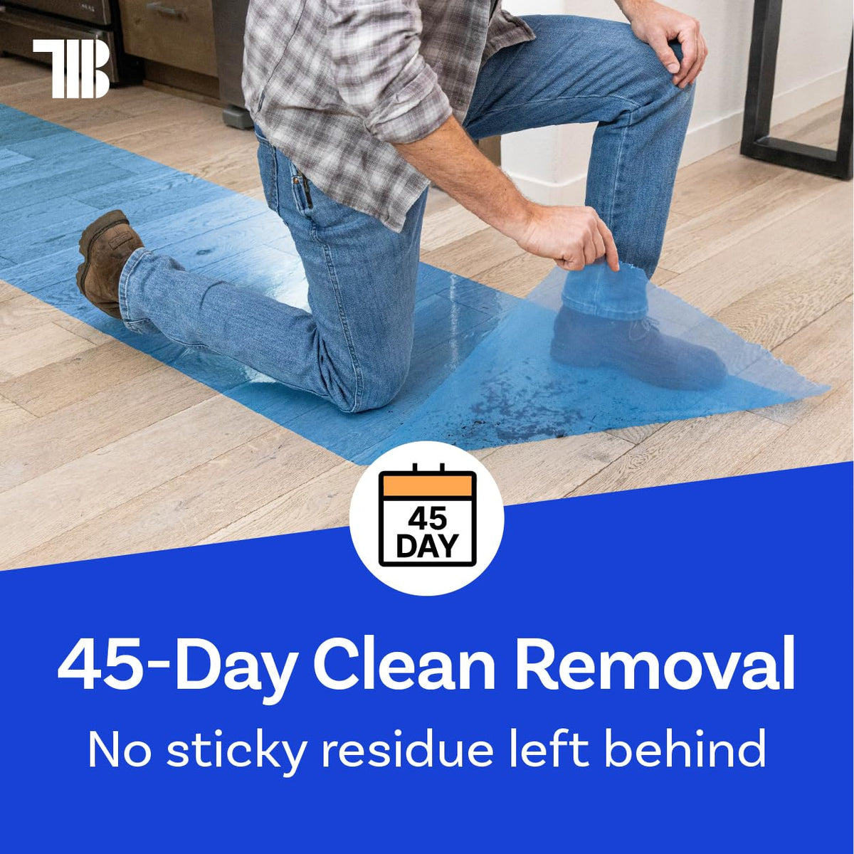 Floor Protection Film, 48" x 200', Made in USA, Blue Self Adhesive Floor Protector Tape for Moving