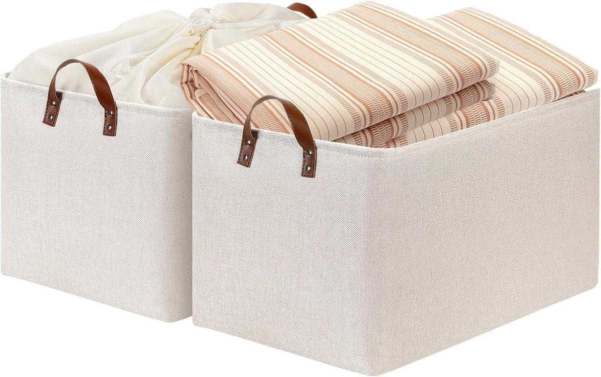 DULLEMELO Beige Storage Baskets for Organizing, Set of 2 Extra Large Canvas Fabric Storage Baskets