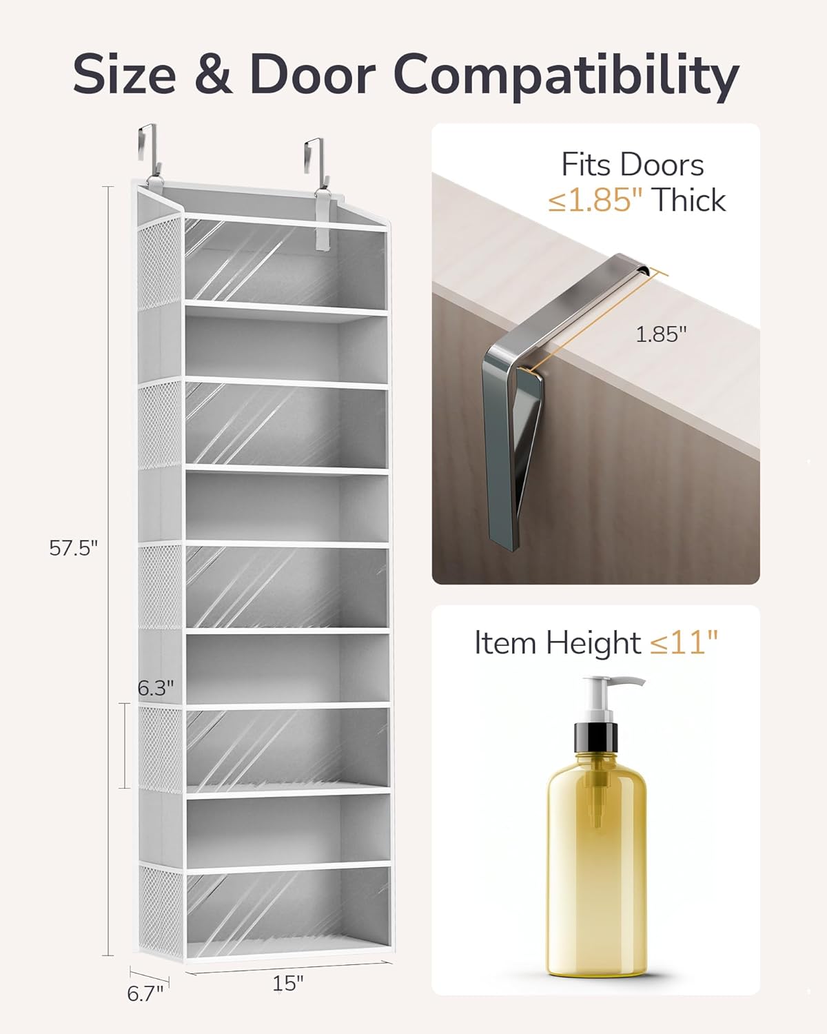 ULG 1-Pack Over Door Organizer with 5 Large Pockets 10 Mesh Side Pockets, 44 lbs Weight Capacity