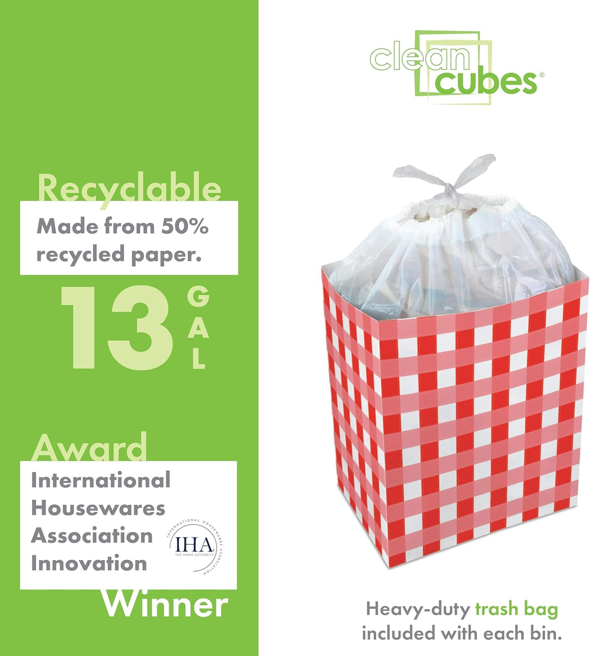 13 Gallon Disposable Pop-Up Trash Cans (3-Pack) with Fitted Bags – Foldable Garbage & Recycling