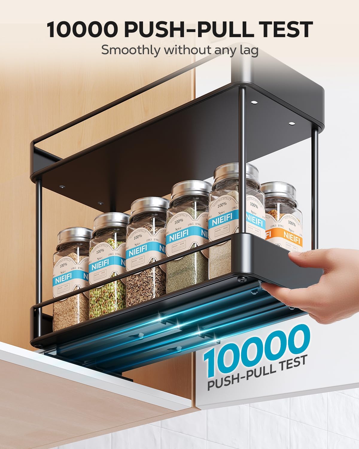 Nieifi Spice Rack Organizer for Cabinet, Vertical Spice Rack Pull Out, Easy to Install, Metal