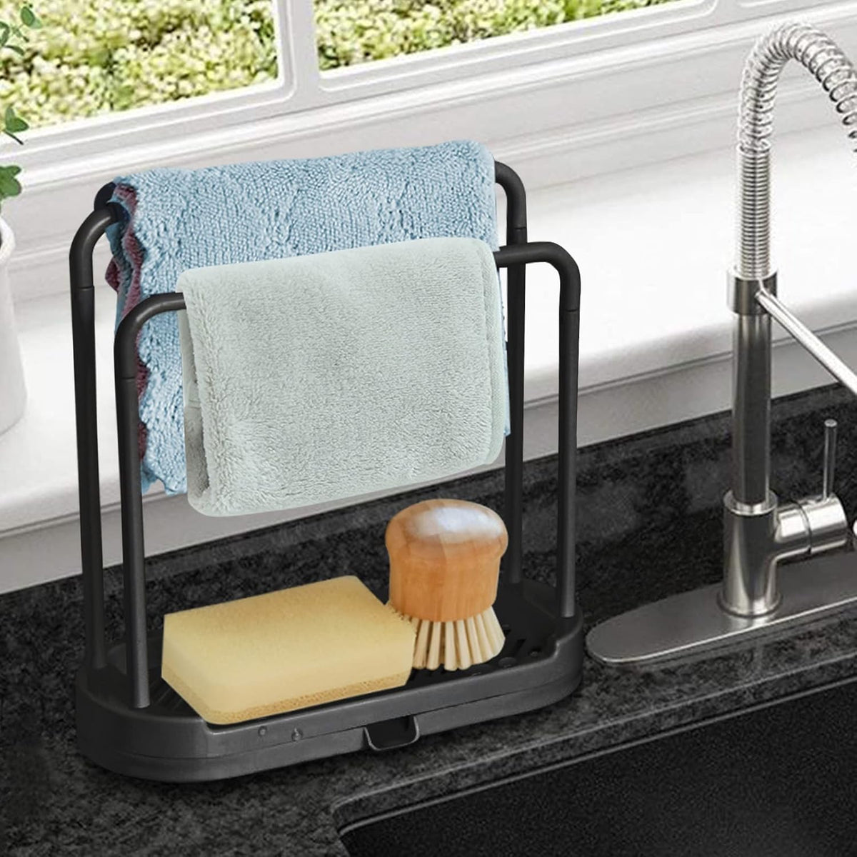 Kitchen Sink Rack Tray Organizer Stand for Sponge, Dish Cloth, Rag, Brush, Scrubber Storage and