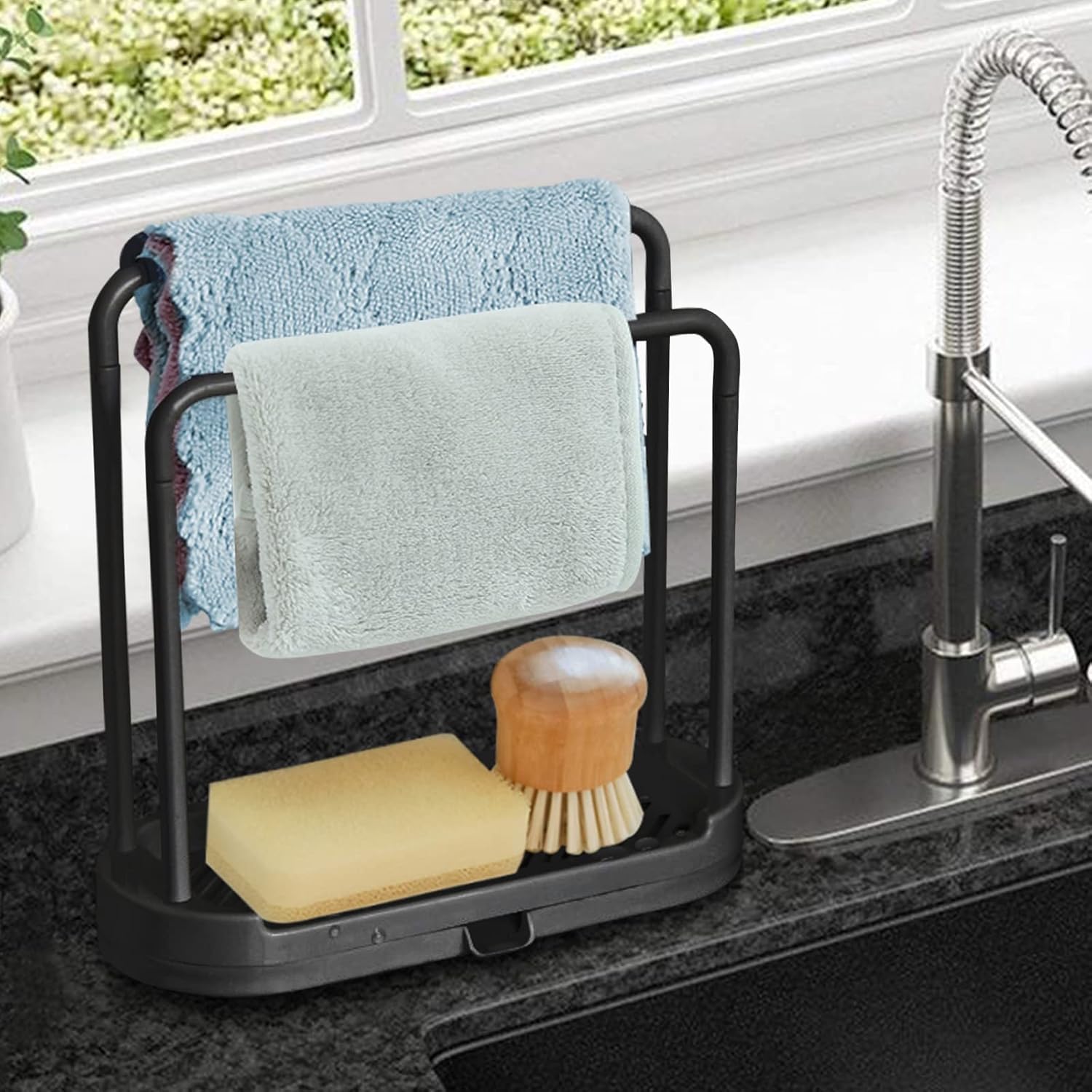 Kitchen Sink Rack Tray Organizer Stand for Sponge, Dish Cloth, Rag, Brush, Scrubber Storage and